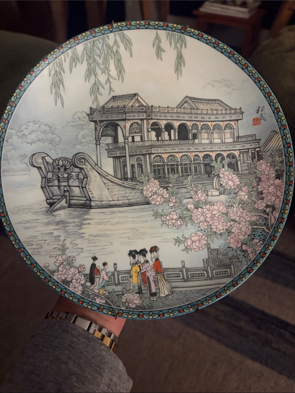 Decorative Hand-Painted Porcelain Plate with the Marble Boat